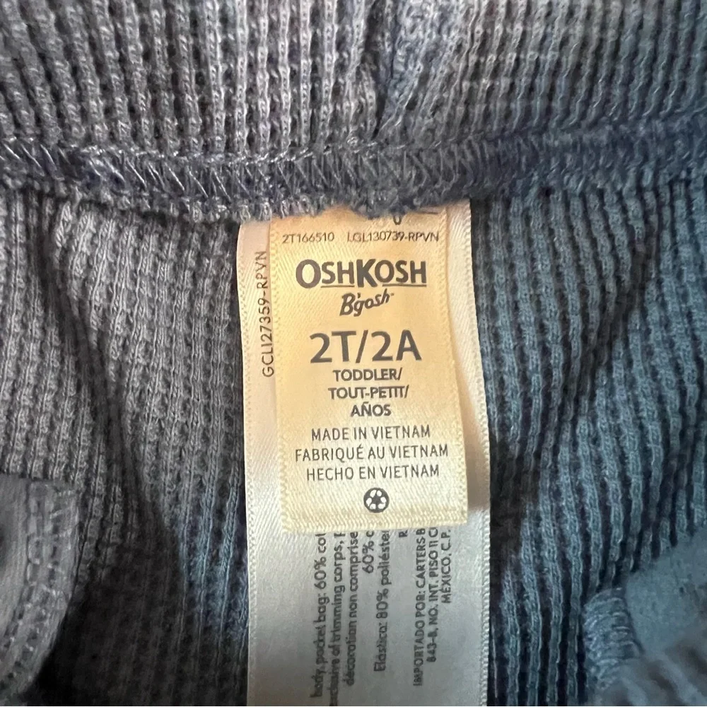 NWT OshKosh Toddler Waffle Knit Hooded Pullover & Shorts Set - Blue 2T